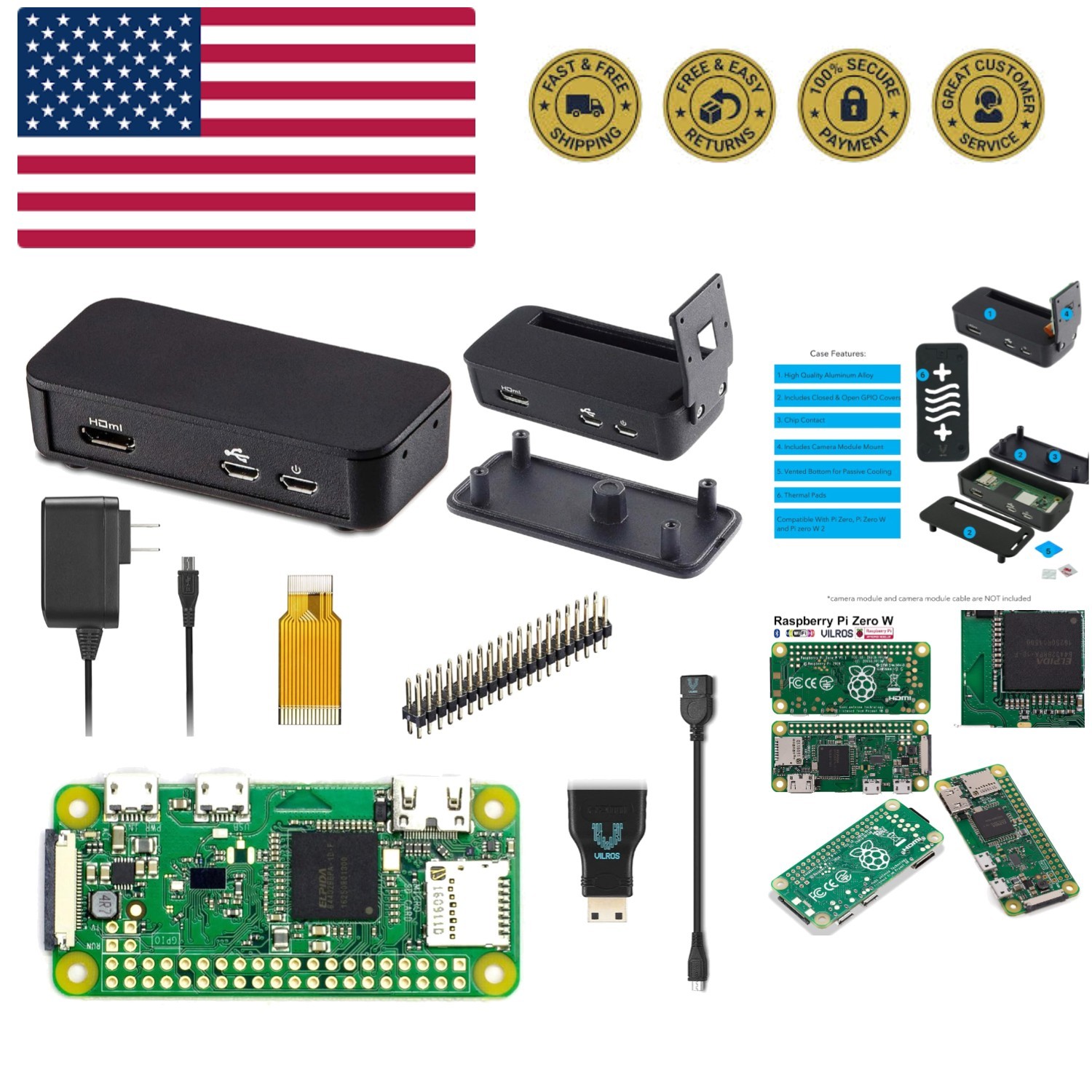 Raspberry Pi Zero W Basic Starter Kit Black Case