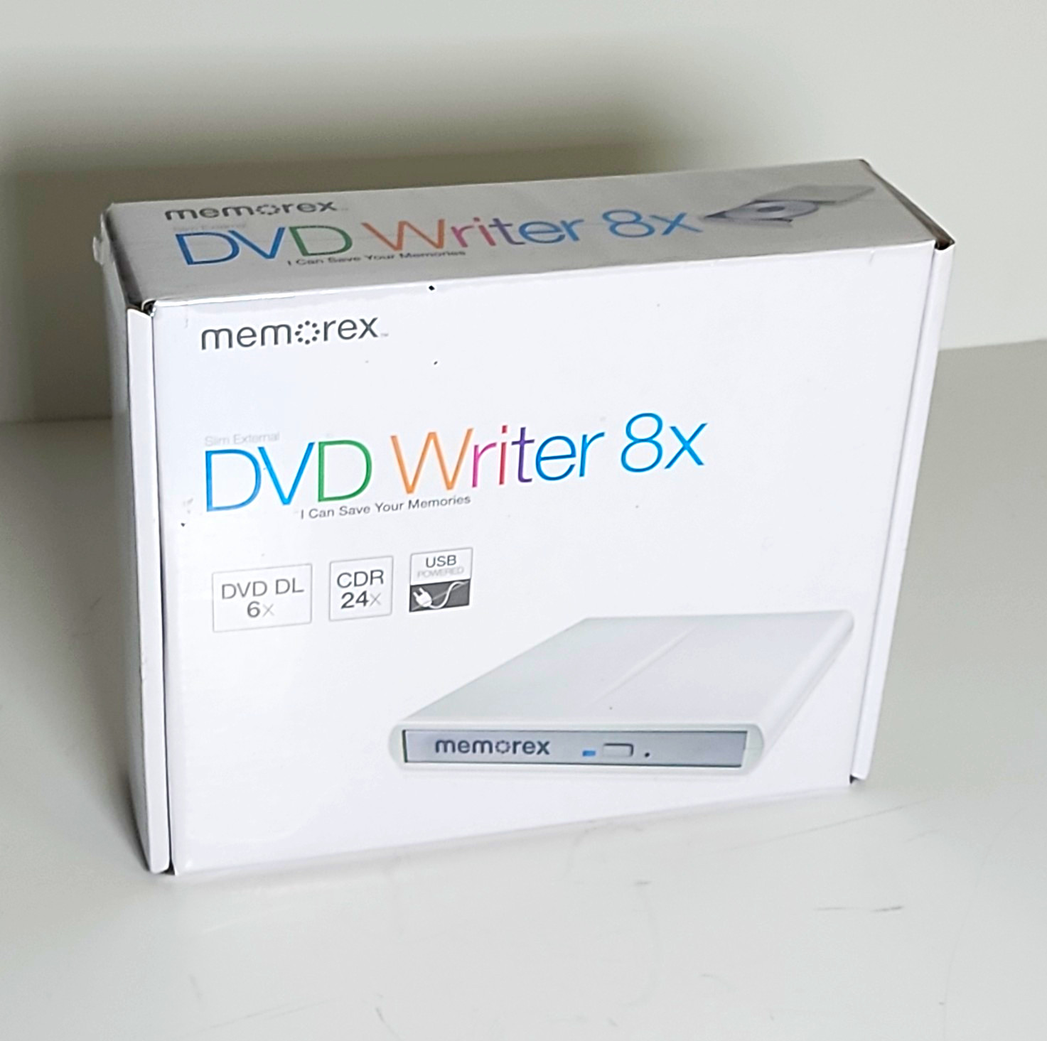 Memorex MRX-650LE Slim USB-Powered External DVD/CD Writer 8x White, NEW Sealed