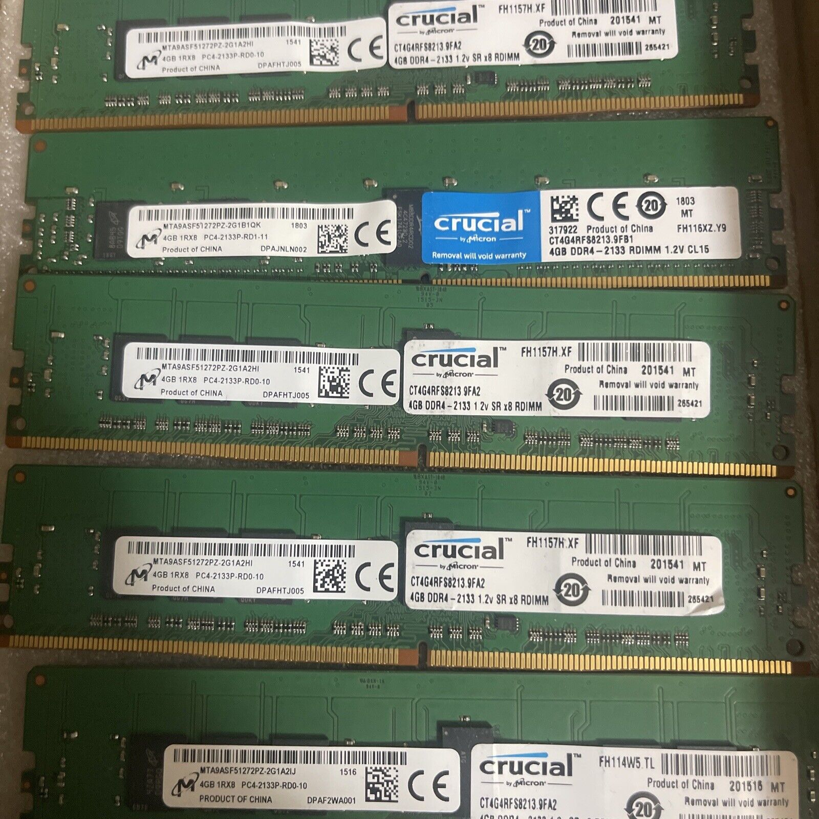 Lot Of 20 MICRON/Crucial 4GB 1RX8 PC4-2133P ECC REG SERVER MEMORY(80GB Total)