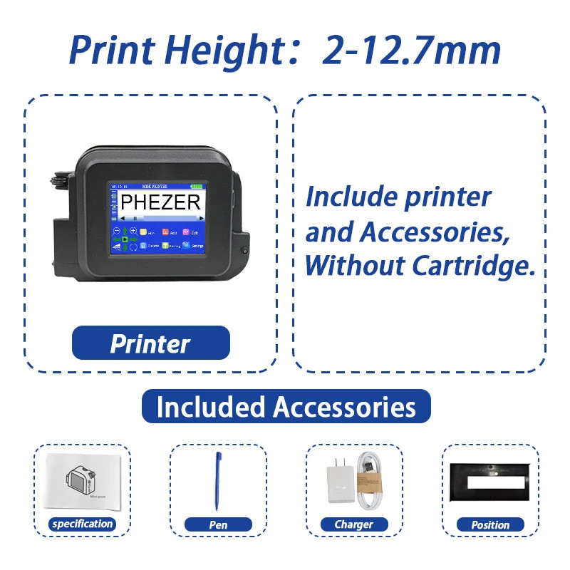 Black PC13Plus Mini Printer 28 Languages 12.7mm Portable Printer QR Bar Code Dat