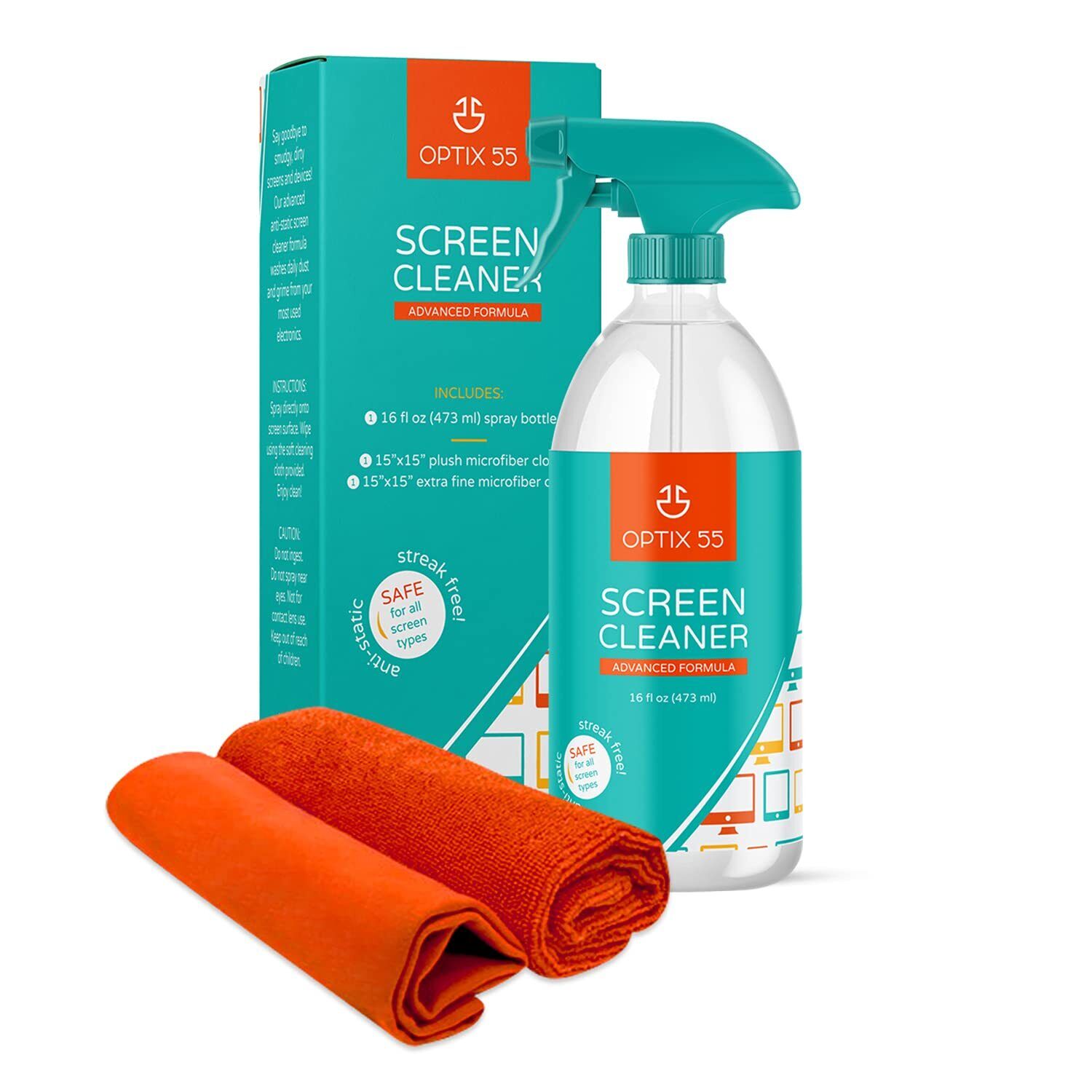 screen cleaner spray kit | 16oz large bottle tv screen cleaner spray + 2 (15x15)