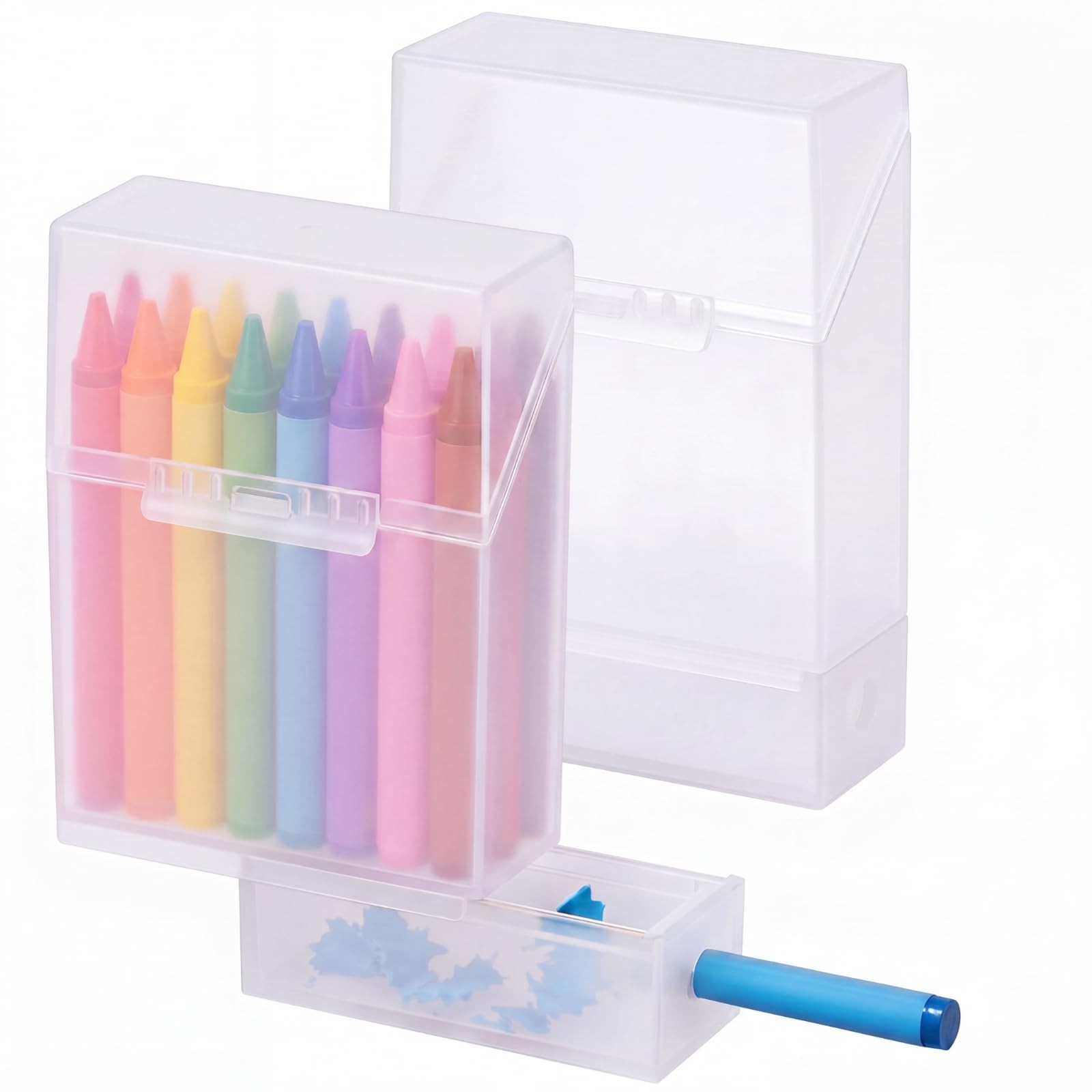 Crayon Box 2 Pcs in 1 Plastic with Sharpener Holds 24 Clear Clabby