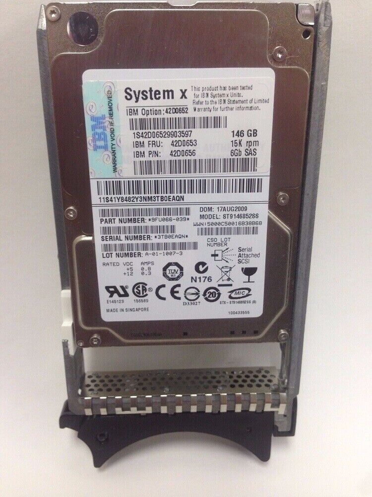 FOR IBM 42D0652 42D0653 146GB SAS 6Gbps 15K 2.5" xSeries System X HDD Hard Drive