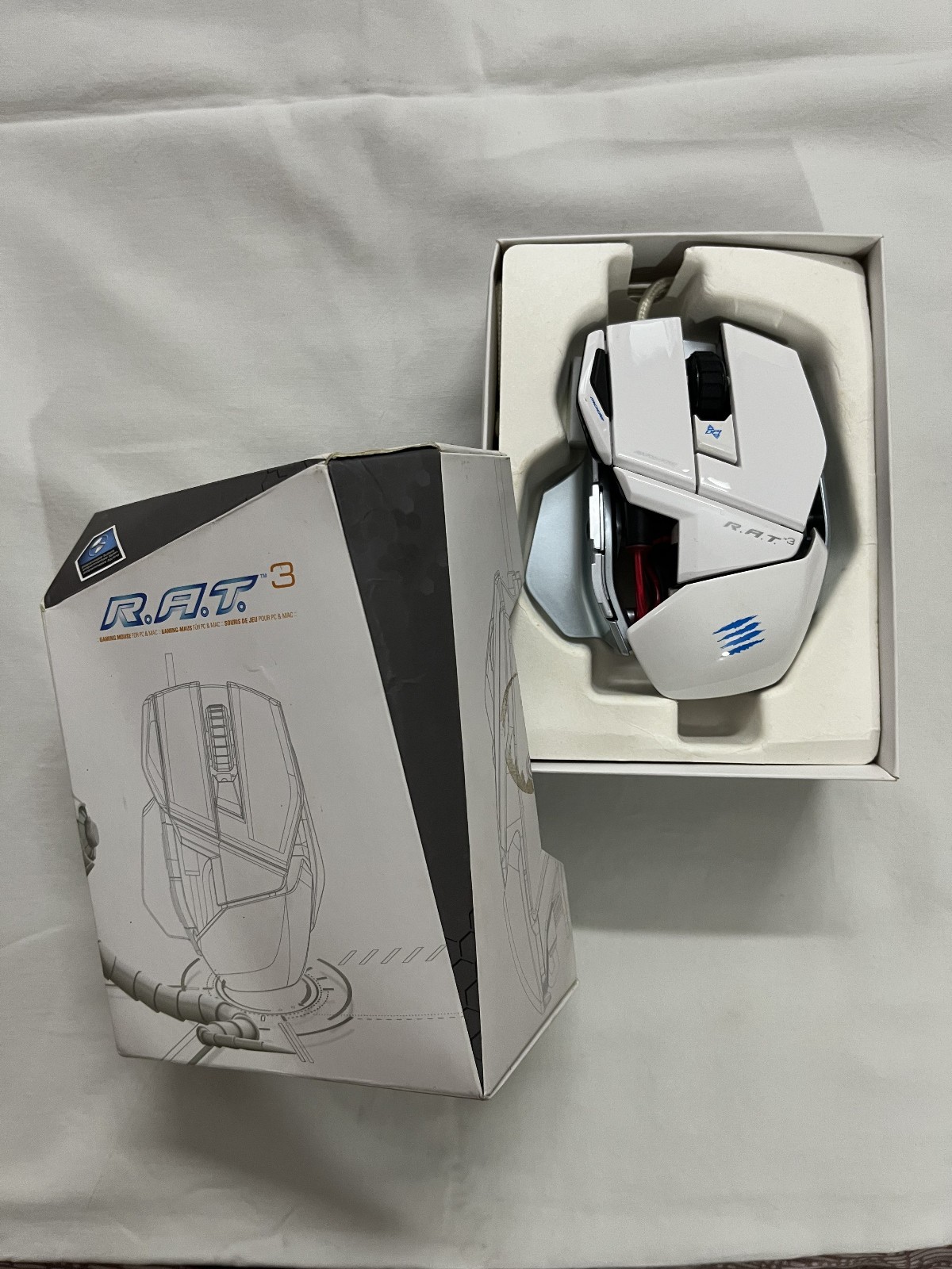 Mad Catz R.A.T. 3 Gaming Optical Mouse WHITE 3500 DPI USB Wired - Tested Working