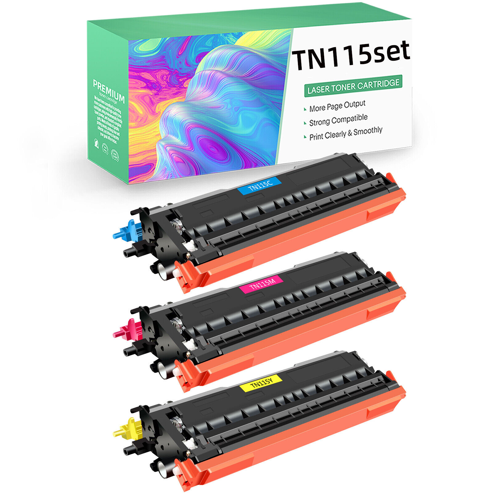 3PK High Yield TN115 CYM Color Toner Cartridge for Brother HL-4040CDN HL-4040CN