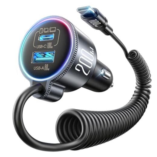 200W Car Charger USB C Fast Charge, PD100W Fast Car Charger Type C, Black