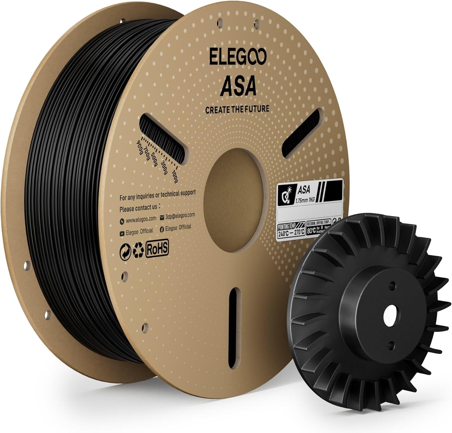 ELEGOO ASA Filament 1.75mm Deep Black 1KG UV Weather Resistant FDM