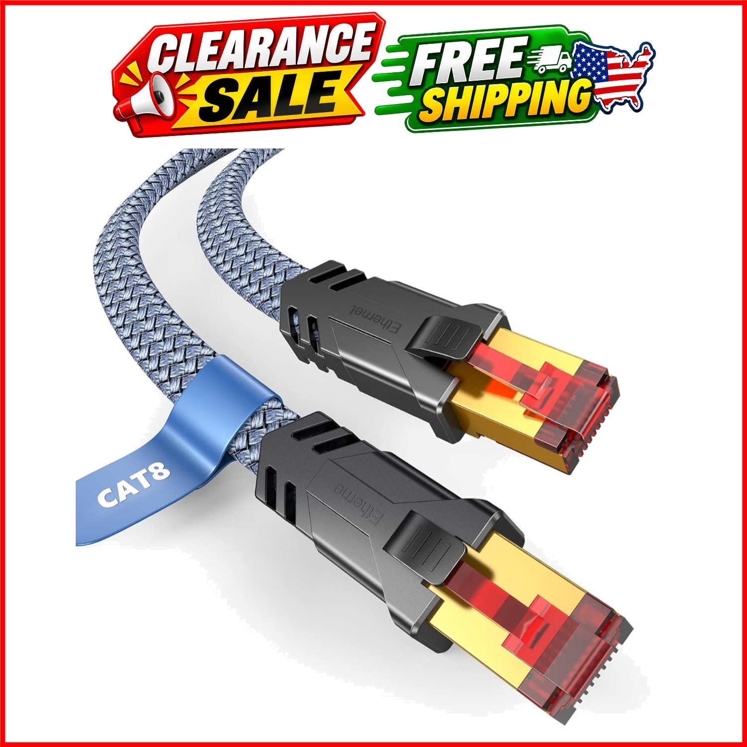 Cat 8 Ethernet Cable 6.6 FT 2 Pack, Braided Heavy Duty High Speed Internet/LA...
