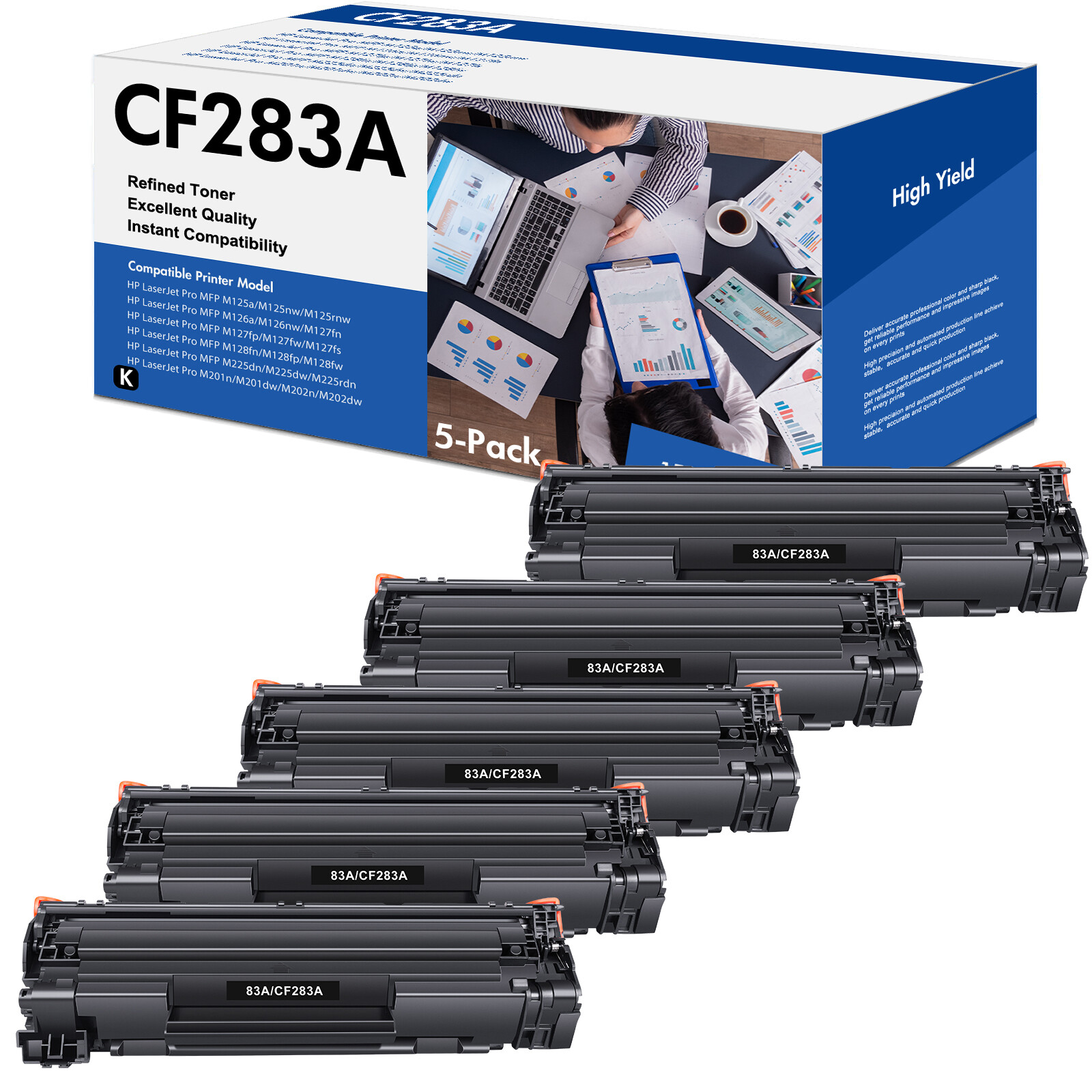 5x CF283A Toner Compatible with HP LaserJet MFP M127fw M127fn M225dn M225dw