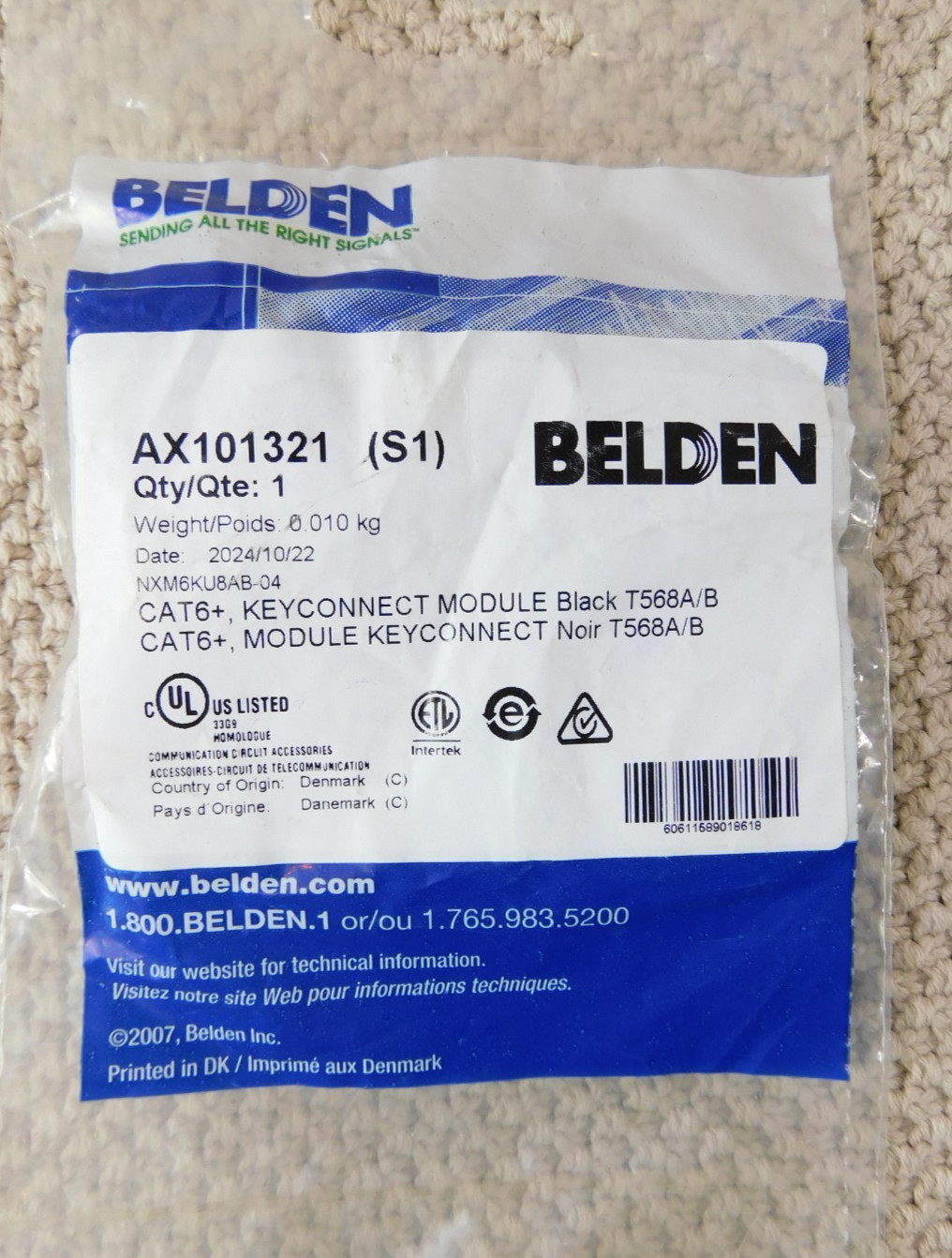AX101321 Belden KeyConnect Style Cat 6+ Modular Jack, Black