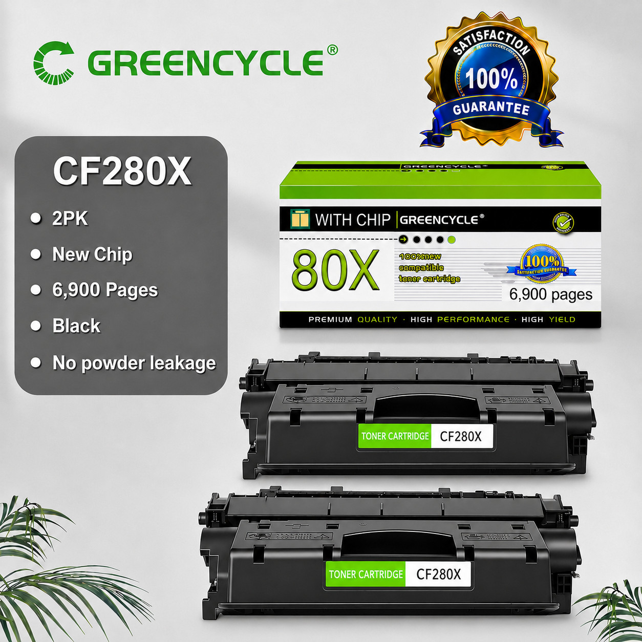 2PK CF280X 80X Black Toner Cartridge Compatible For HP LaserJet Pro 400 M401dn