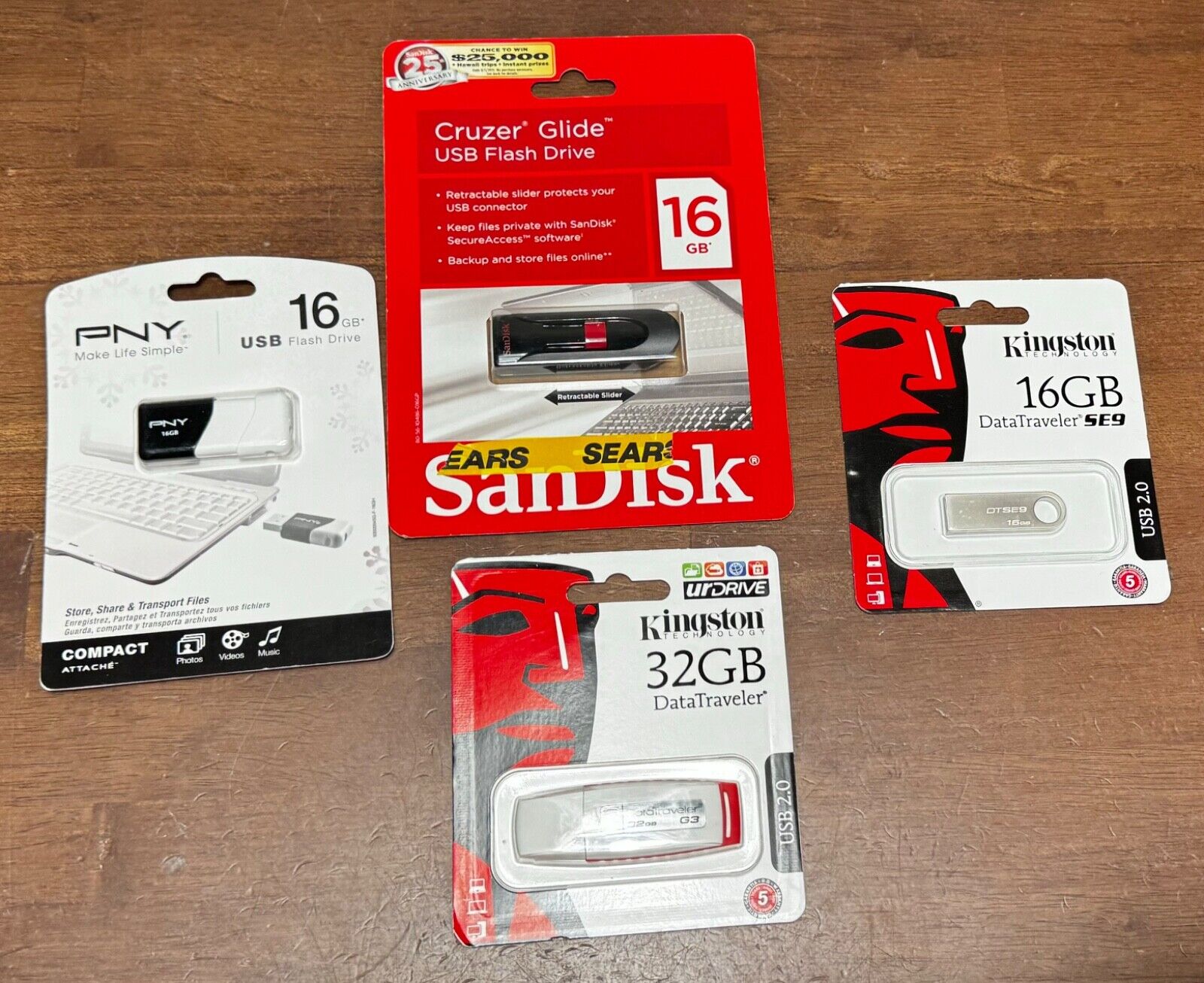 NEW Kingston DataTraveler 32GB & 16gb, Sandisk & Pny 16gb USB 2.0 flash Drives
