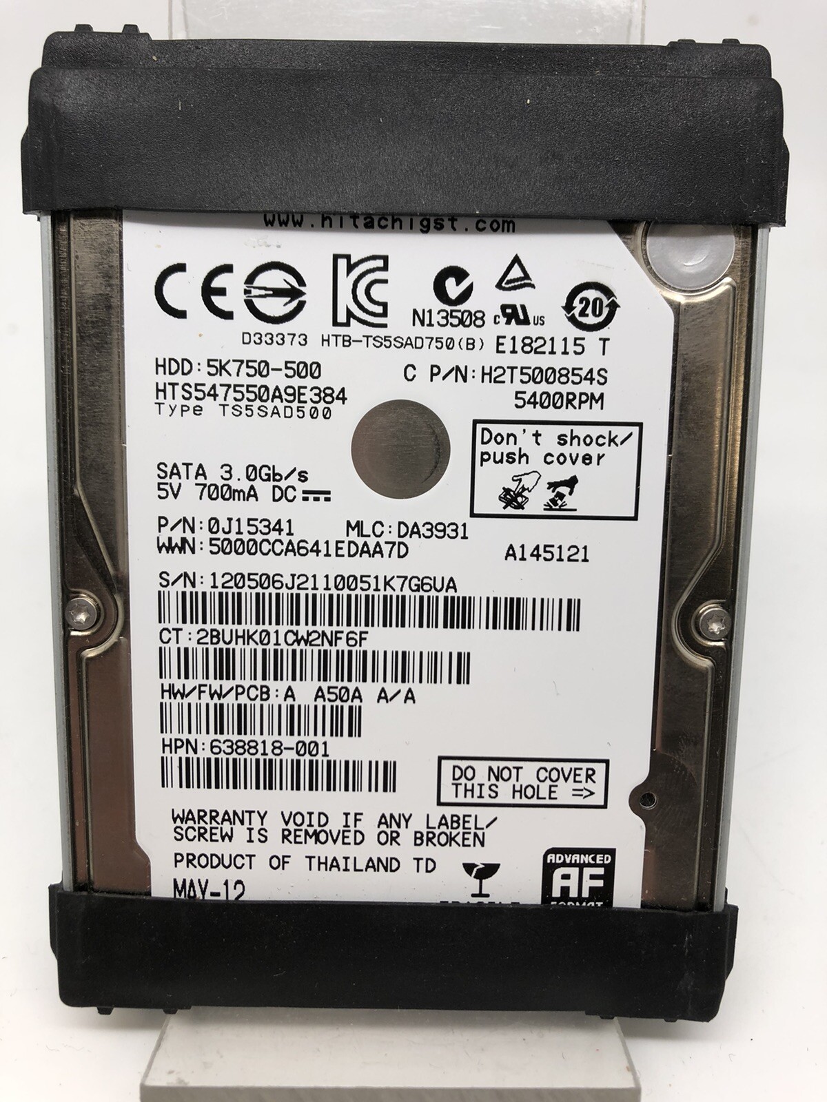 Internal Hard Drive 2.5 Inches HDD 500GB Hitachi Model HTS547550A9E384 Used