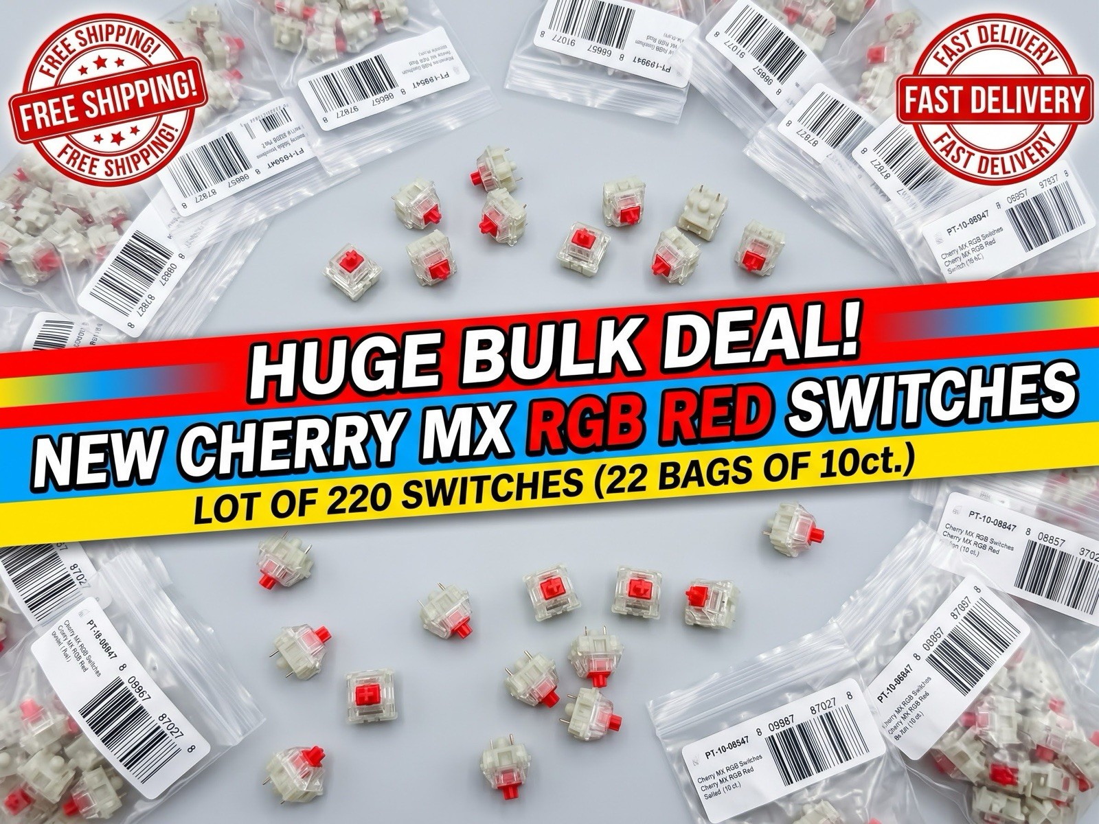 Cherry MX RGB Red Linear Mechanical Keyboard Switches Lot of 220 New 