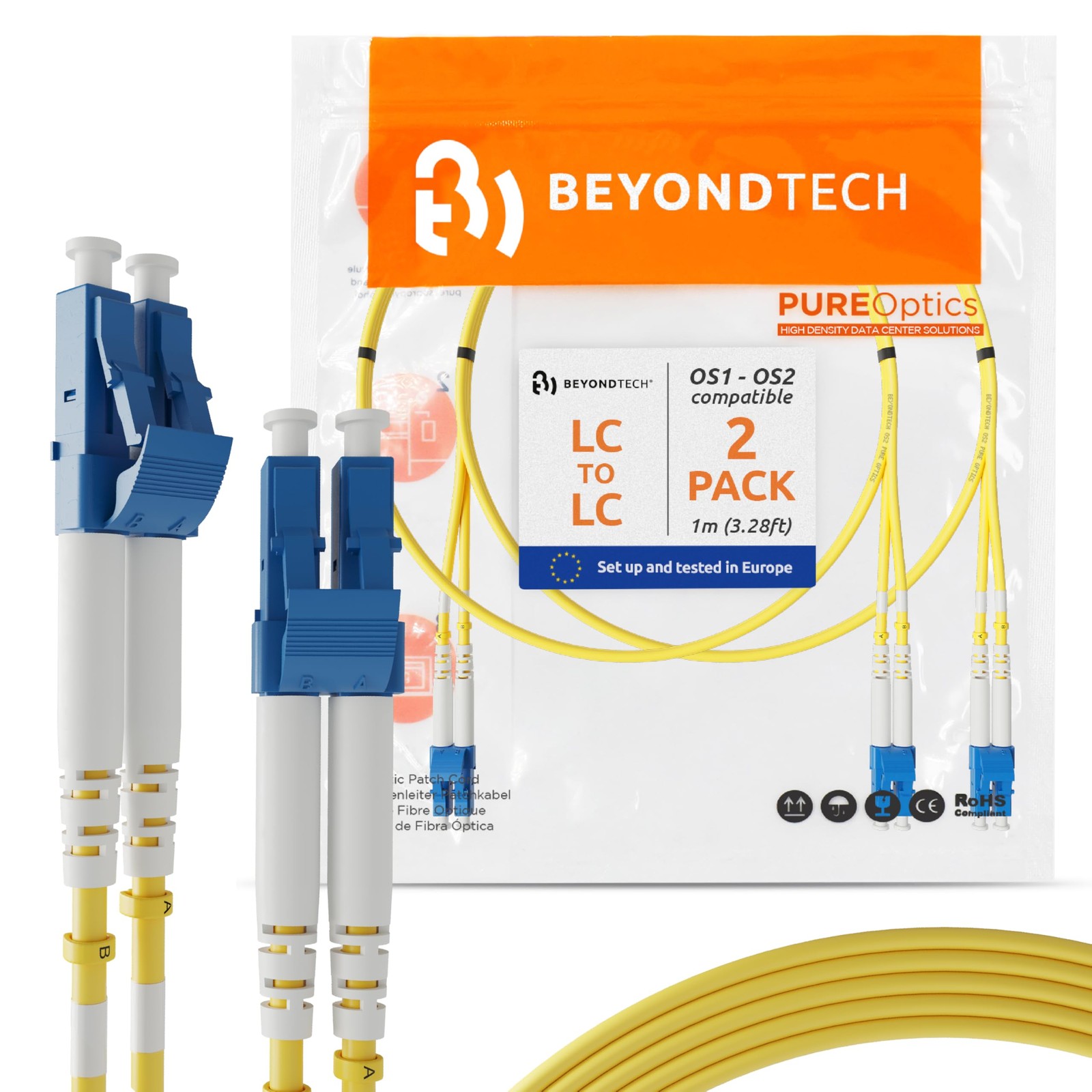 1m (3.28ft) LC to LC Fiber Patch Cable – (2 Pack) UPC Single-Mode Duplex Fibe...