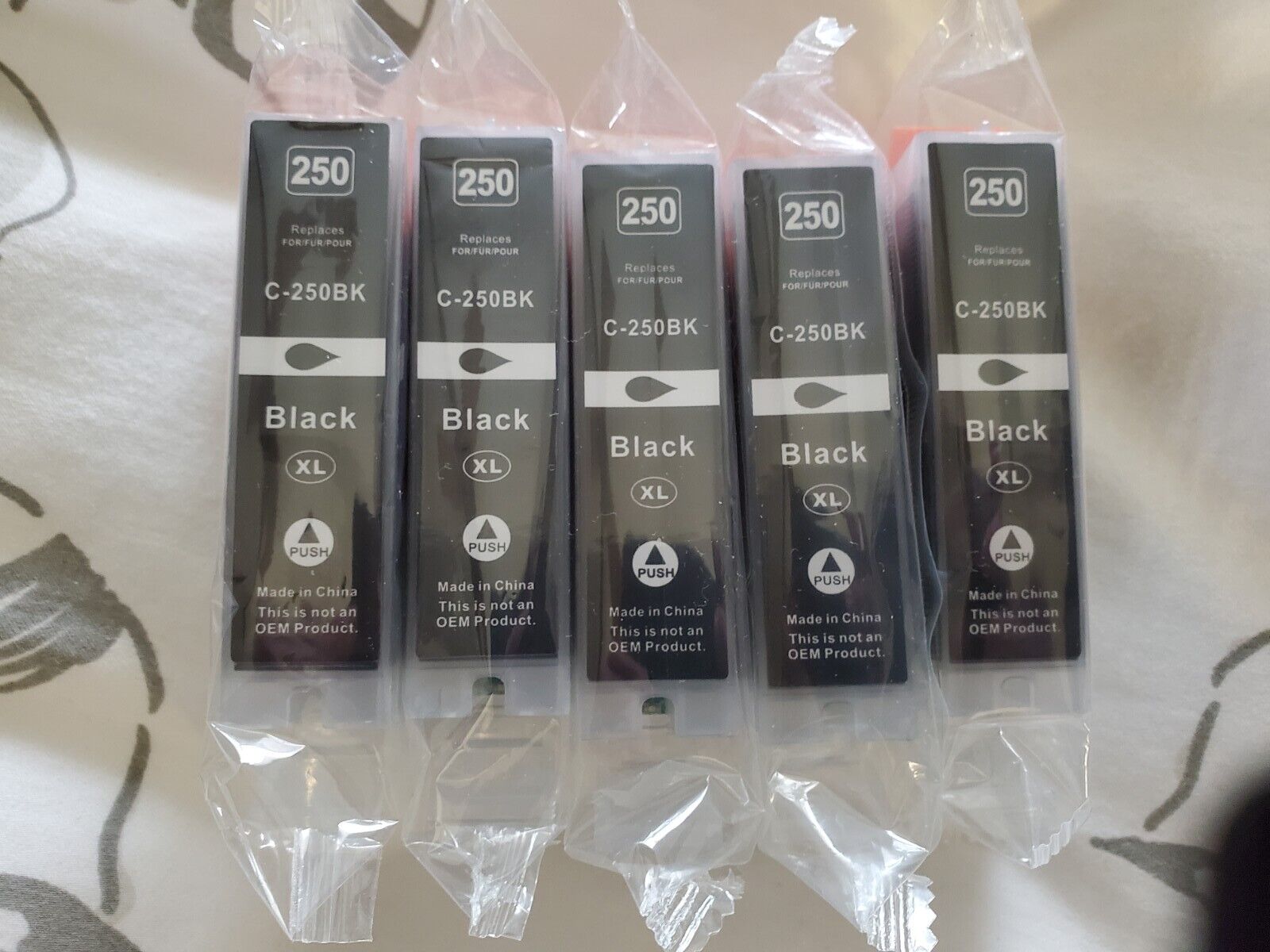 Lot of 5 Black Ink Cartridges C-250BK XL #250 NEW SEALED