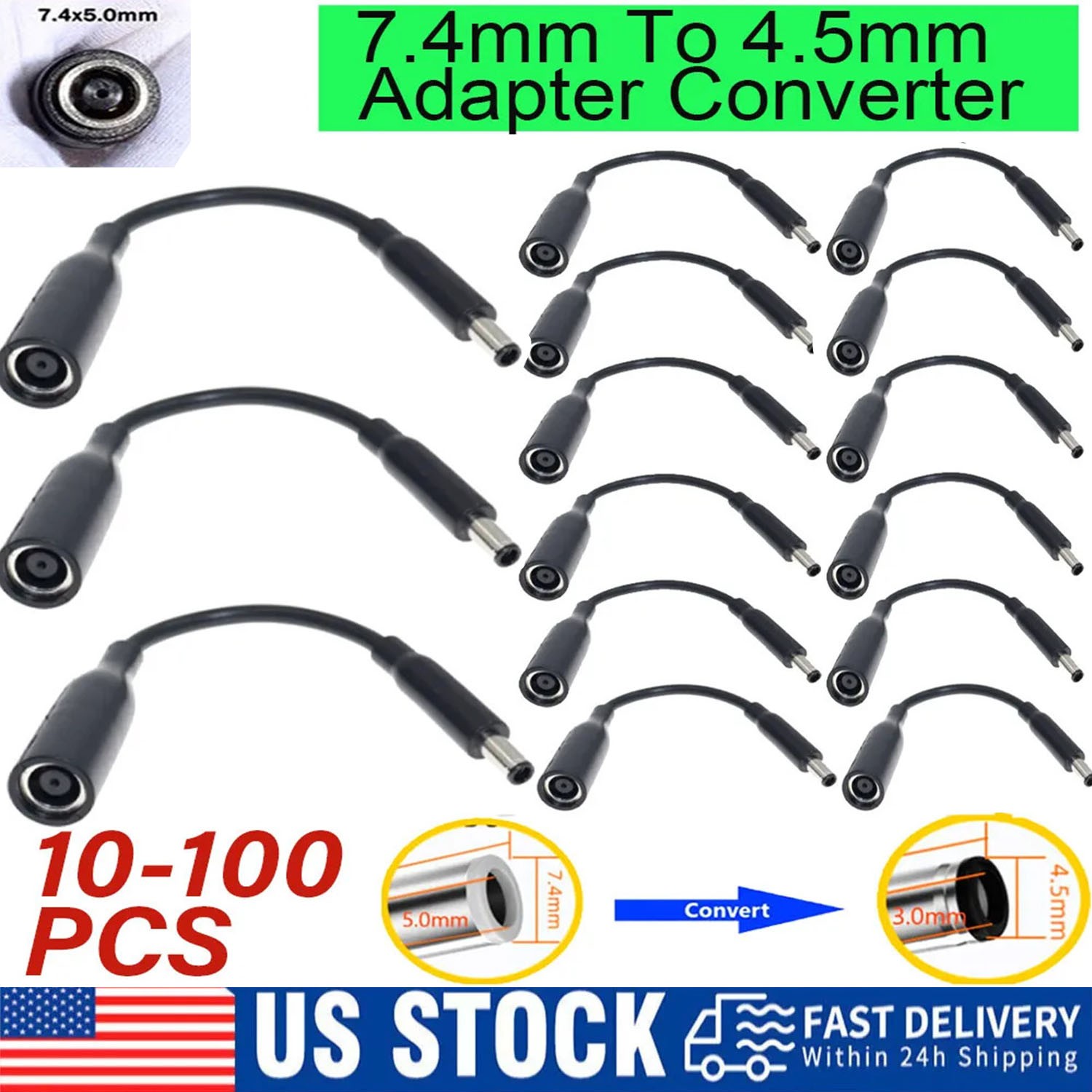 DC Power Charger Converter Adapter Cable 7.4mm 5.0mm To 4.5mm 3.0mm For HP Dell