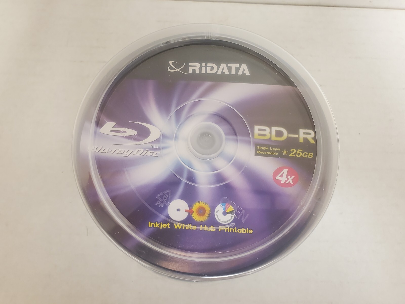 50-PK Ritek Ridata 4X White Inkjet Hub Printable BD-R Blu-Ray Blank Disc 25GB