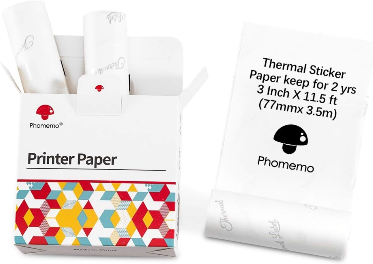 3Roll Phomemo 77/107mm Adhesive Thermal Sticker Paper for M03 M04AS M04S Printer