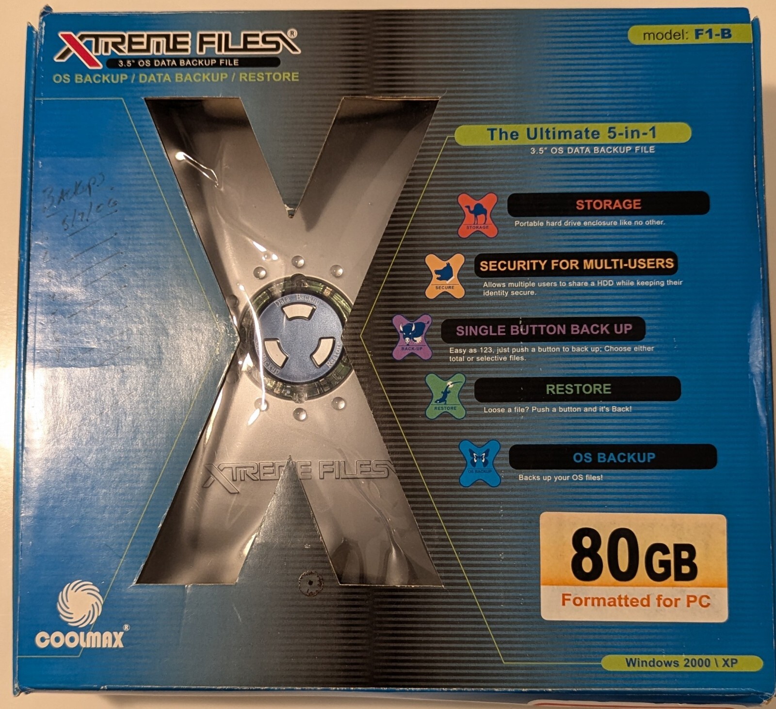 CoolMax 3.5" Xtreme Files (F1-B) 80GB Backup External HDD Drive Tested Working