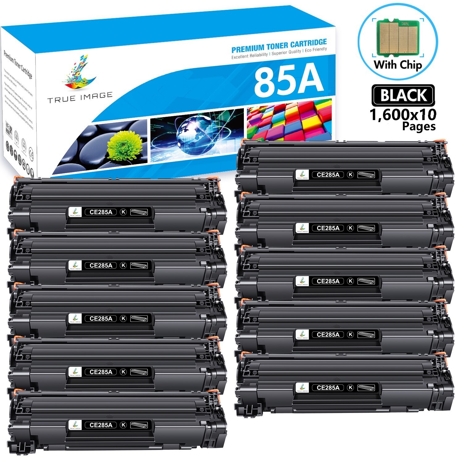 10PK Toner Compatible with HP 85A CE285A LaserJet P1102w M1212nf M1217nfw MFP