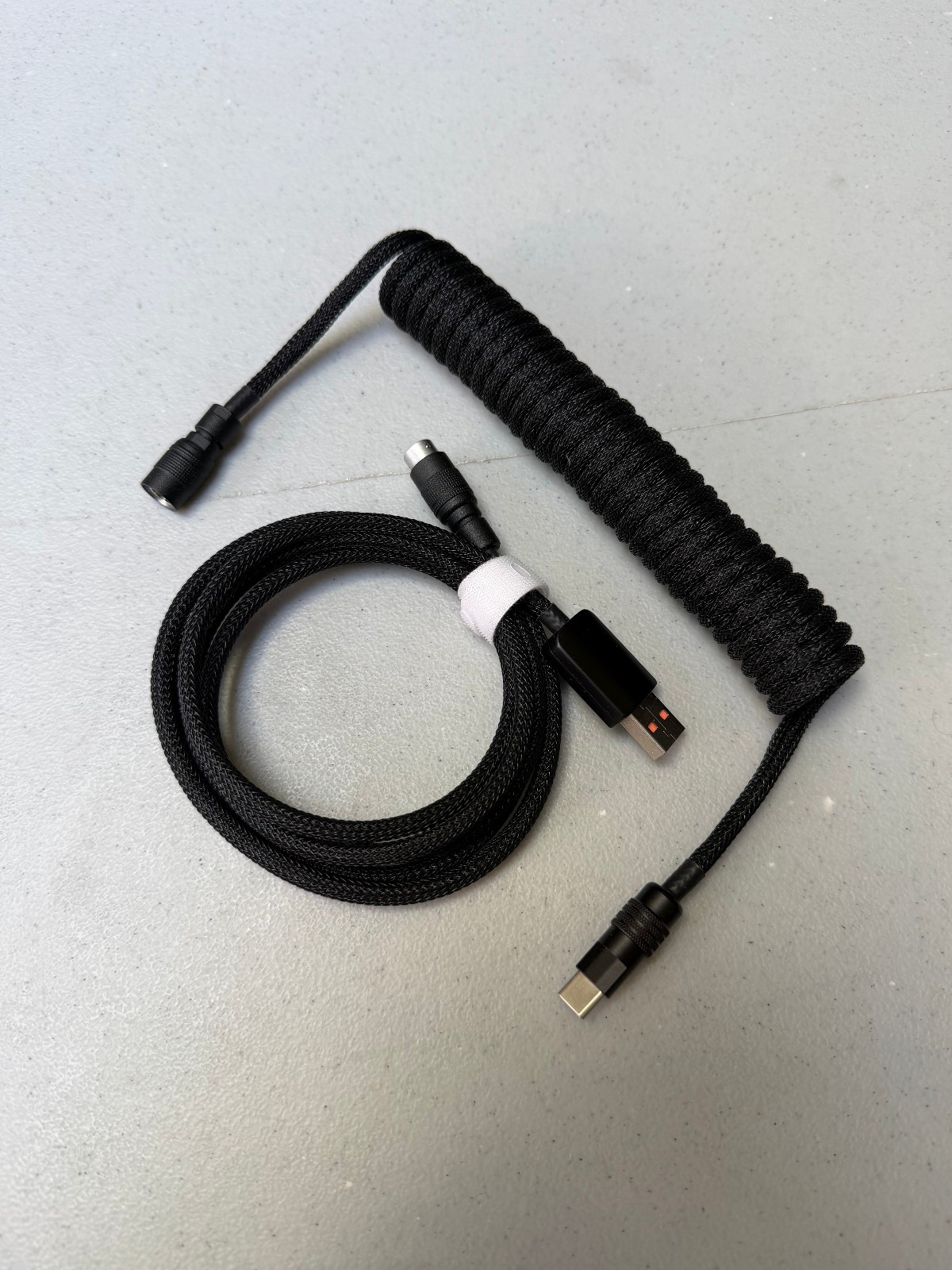 Custom Coiled Mechanical Keyboard USB-C Cable Black YC8 Metal Connectors