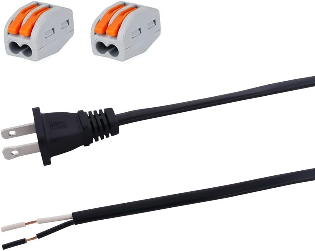 AC Power Pigtail 2 Prong 18AWG, Replacement Cable 120V Wall Plug, 3Ft Polarized
