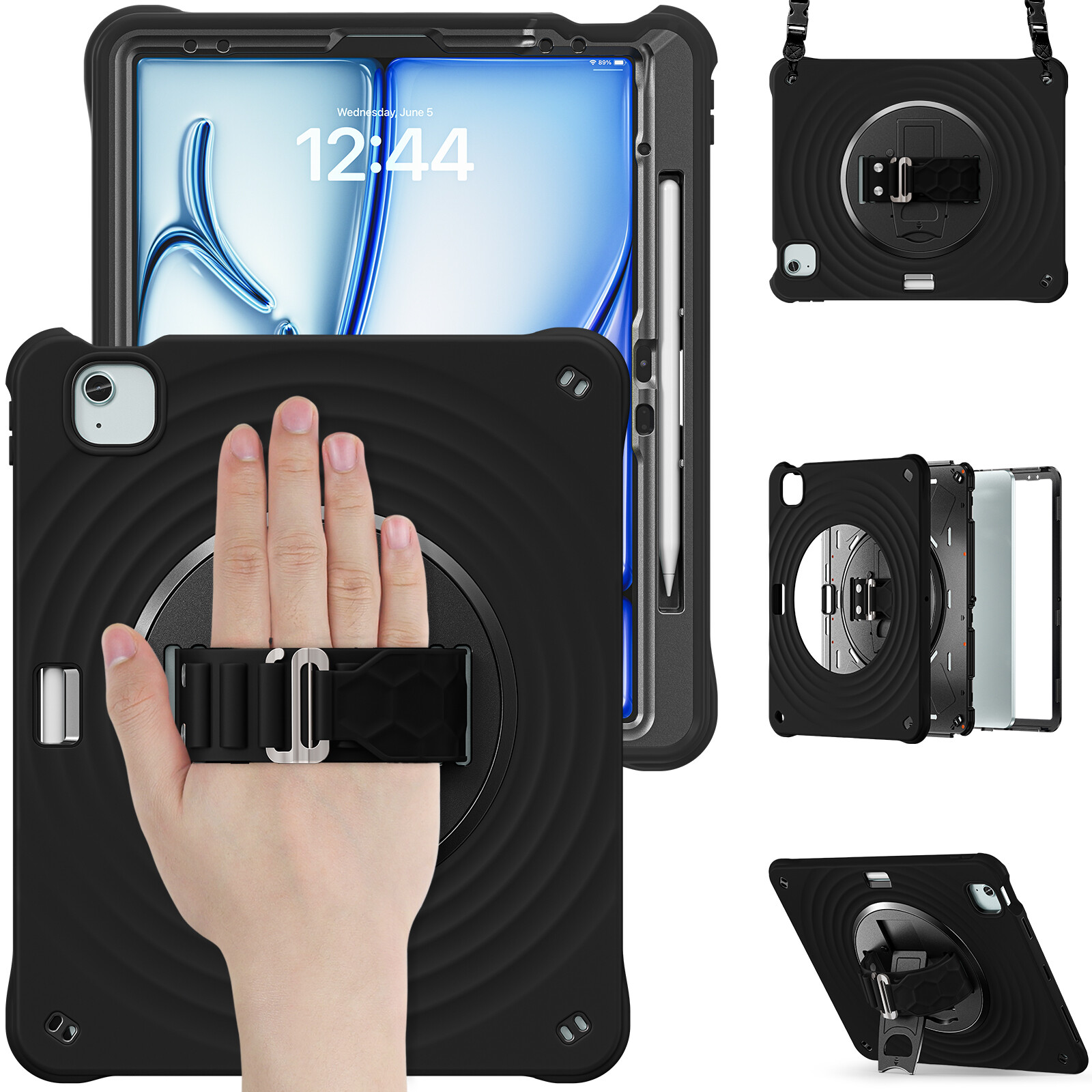 Ripple Shockproof Silicone Hand Strap Stand Case Cover for iPad Air 13" M2 M3 M4