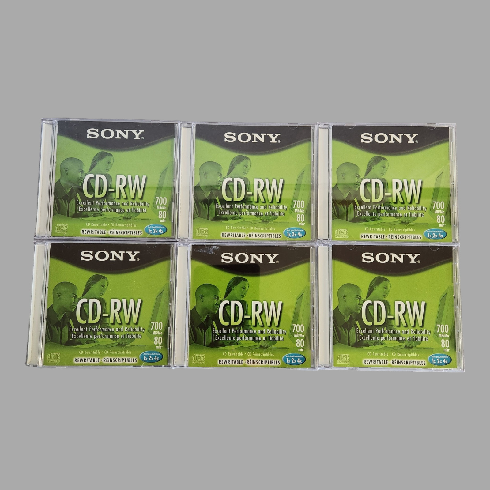 NEW Lot of 6 Sony CD-RW 700 MB 80 Min Rewritable Blank Discs Up To 4X Speed