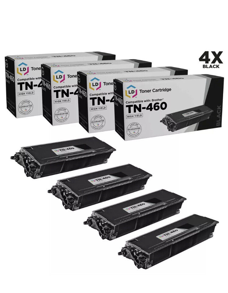 LD Compatible Brother TN460 Set of 4 Black Laser Toner Cartridges