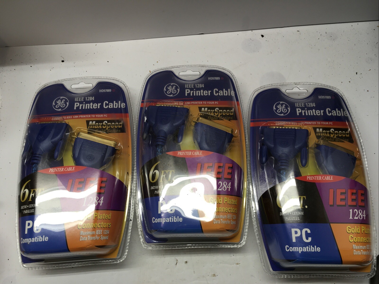 GE MaxSpeed IEEE 1284 Printer Cable 6' DB25M CEN36M Parallel  HO97889 LOT Of 3