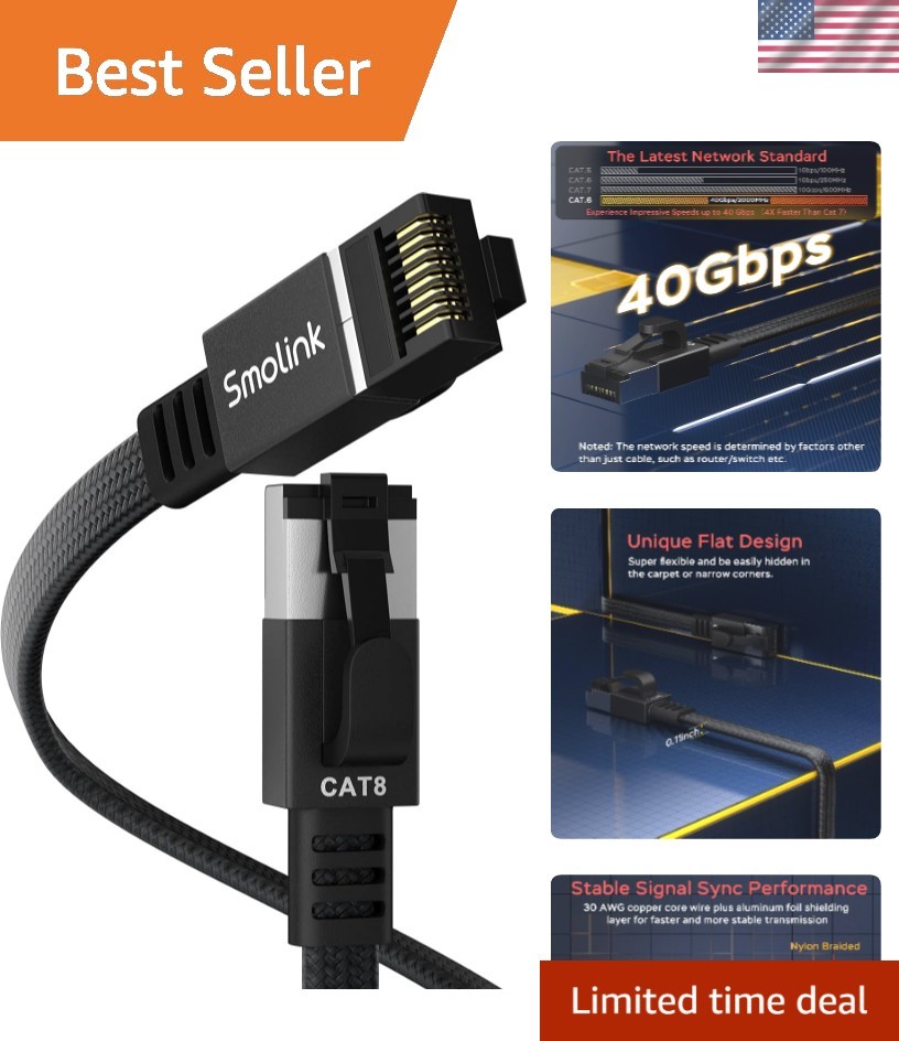 Versatile 100ft Cat 8 Ethernet Cable - Fast 40Gbps for Home & Office Use