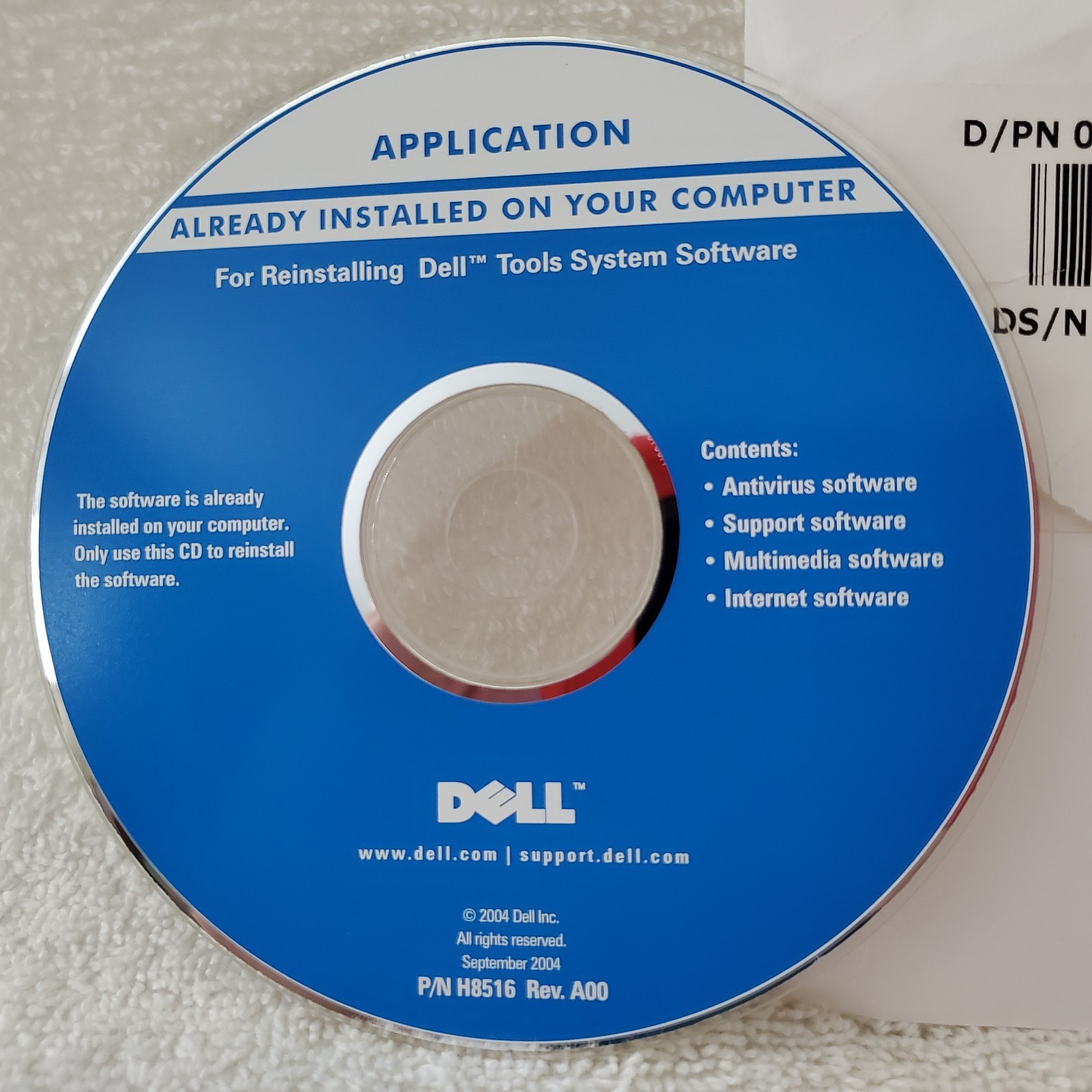 Dell Application Disc for Reinstalling Dell Tools System Software 2004