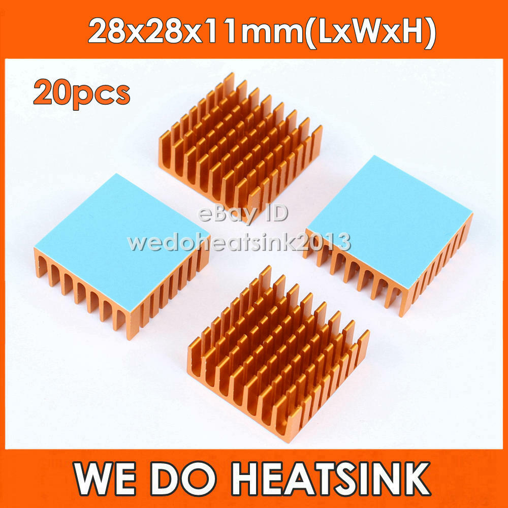 20pcs 28x28x11mm Gold Anodized Aluminium Heatsinks with Thermal Adhesive Tape