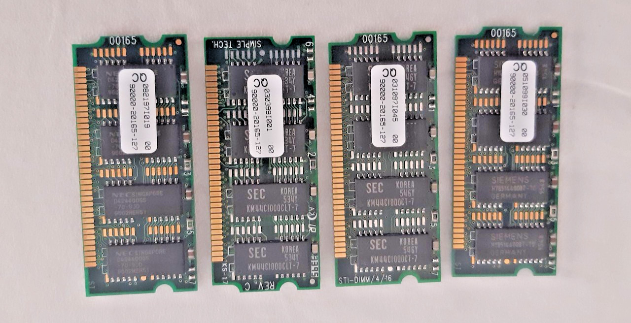 VINTAGE LOT OF 4, SIMPLE TECH STI-DIMM 4/16, 4MB 100PIN DIMM, PRINTER MEMORY NOS