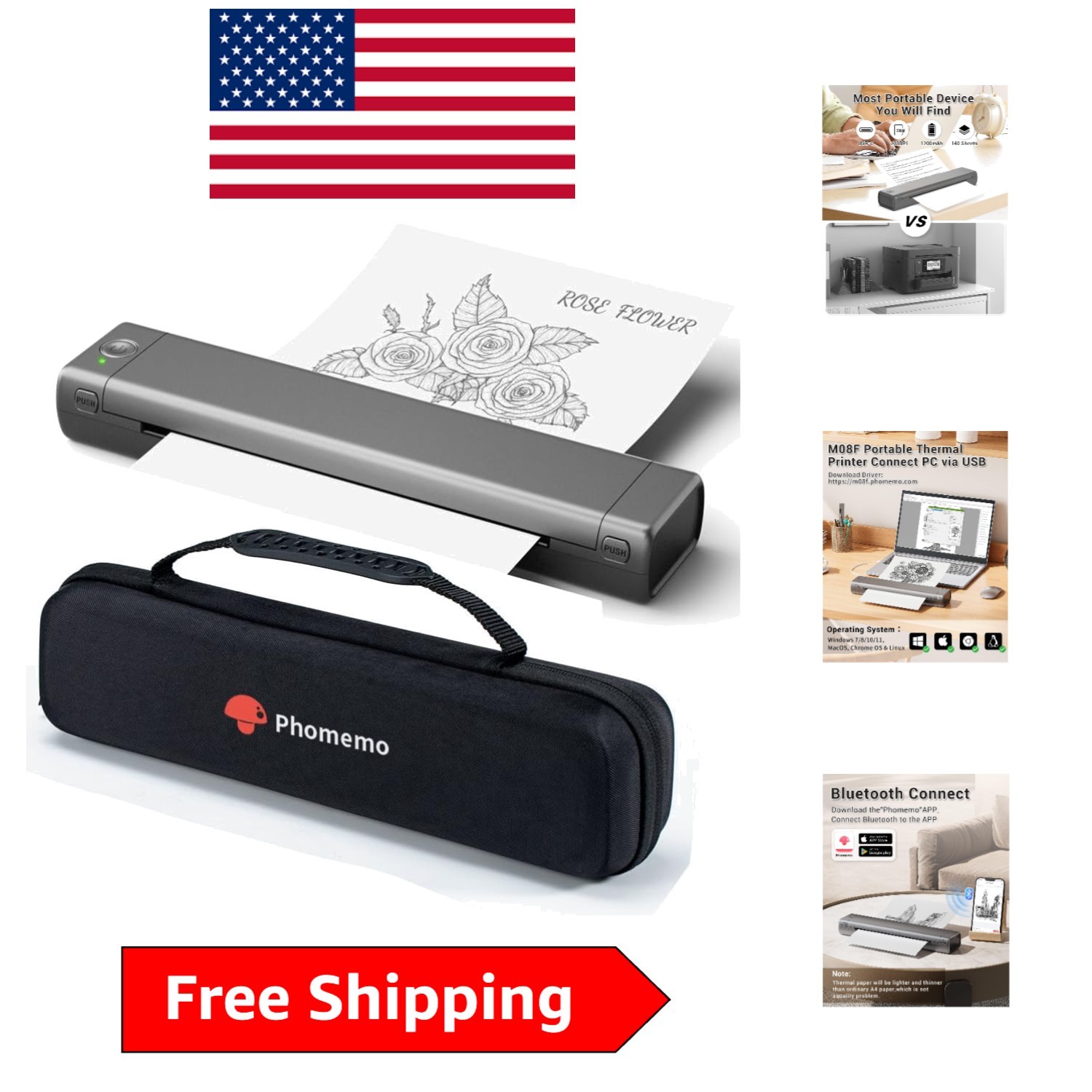 Travel-Friendly Inkless Printer - High-Quality Bluetooth Thermal Printing