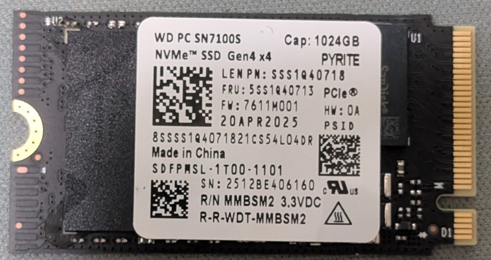 WD PC SN7100S 1TB SSD M.2 2242 PCIe Gen 4 x 4 OPAL with M.2 2280 Adaptor