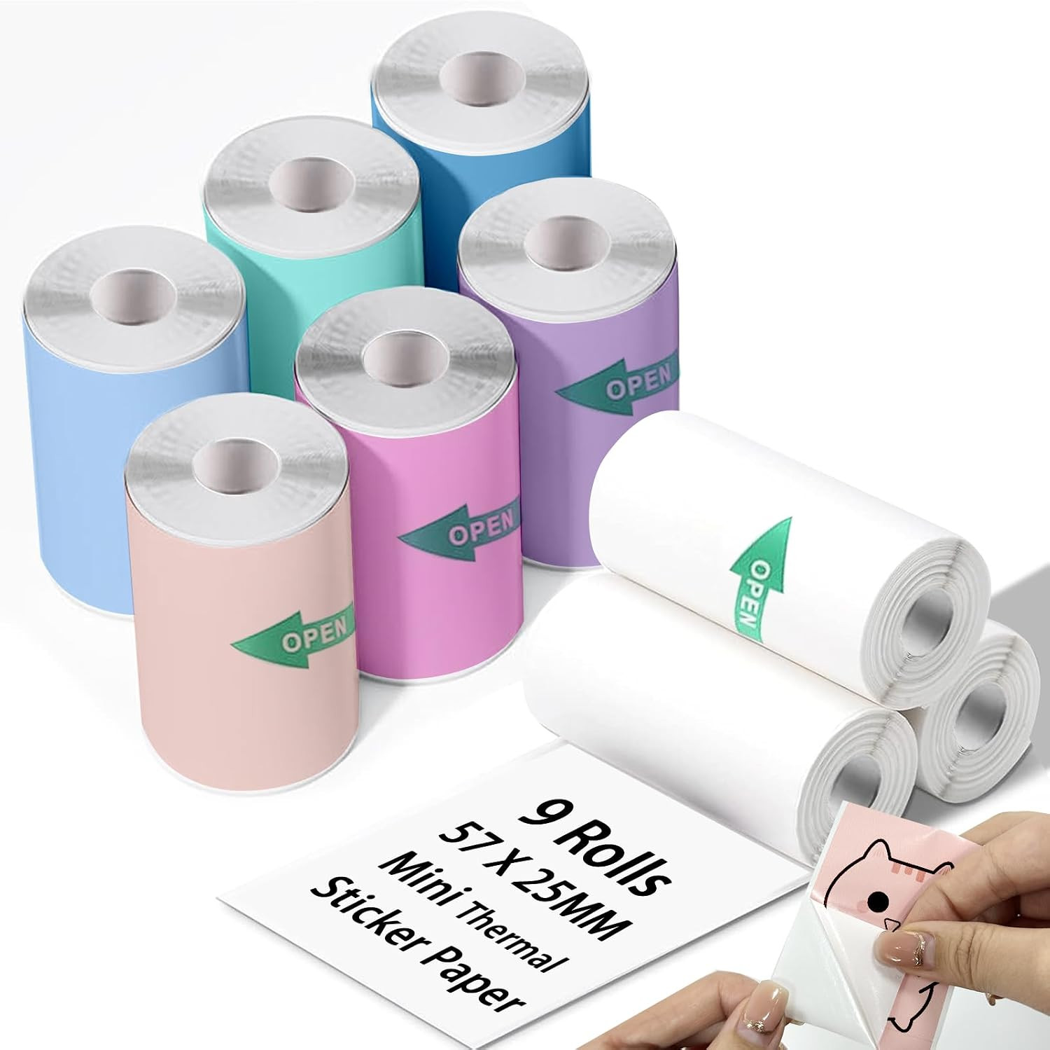 9 Rolls Mini Thermal Sticker Paper for Mini Inkless Printer, BPA/BPS Free | 3