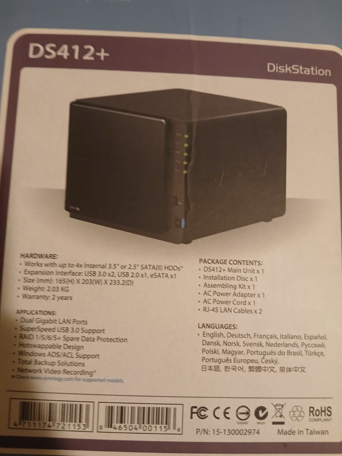 Synology DS412+ DiskStation 4 Bay NAS With orginal Power Supply  4 2tb HDD's