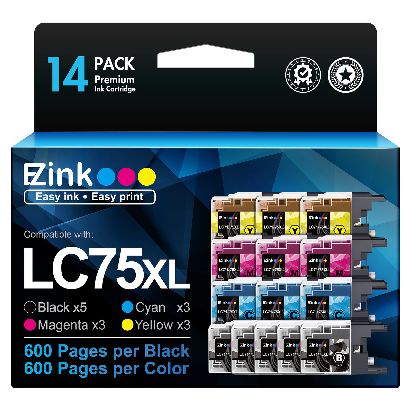 E Z Ink 14 Pack Compatible Ink Cartridges for Brother LC75 LC71 LC79