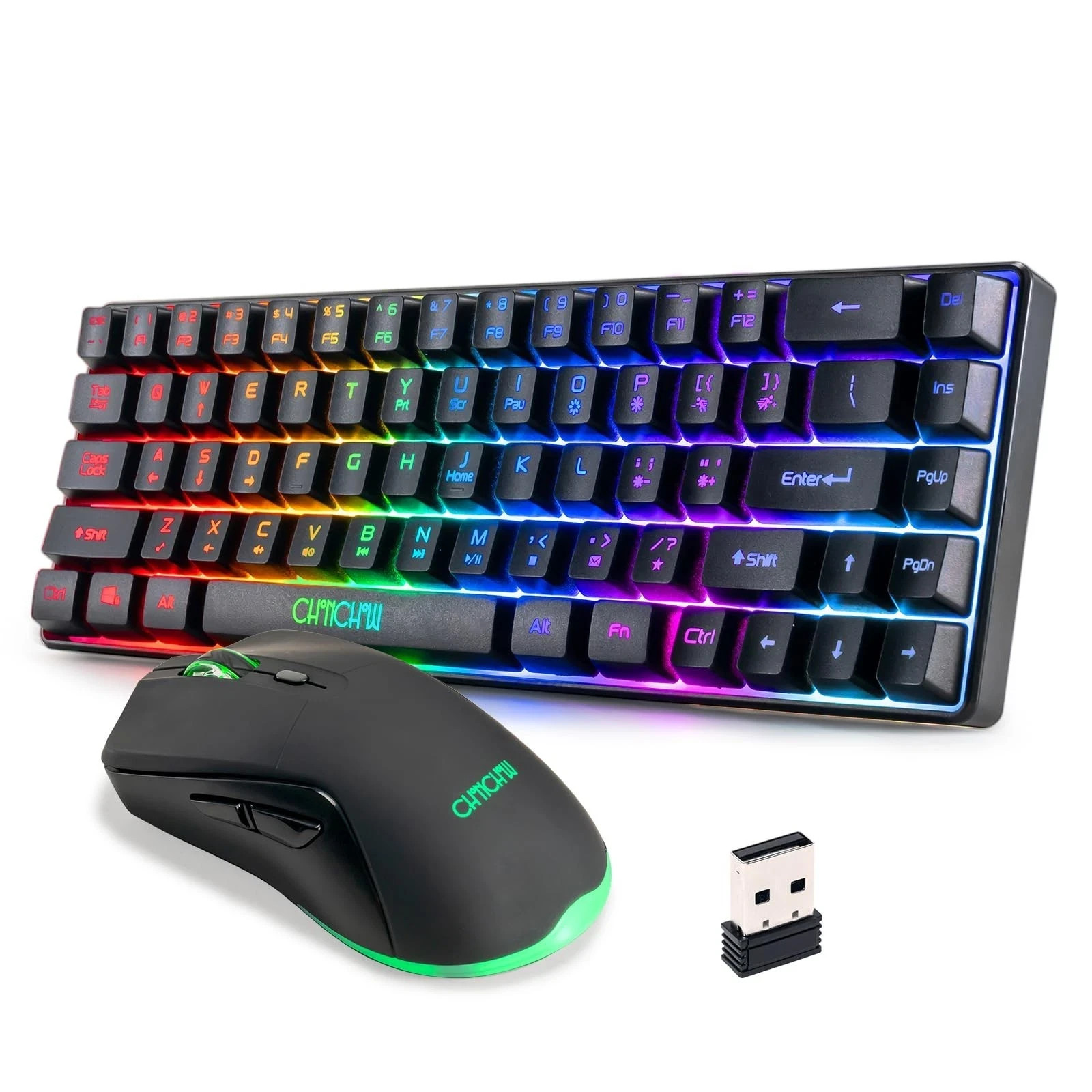 CHONCHOW 60% Wireless Gaming Keyboard and Mouse Combo,LED Backlit Rechargeabl...