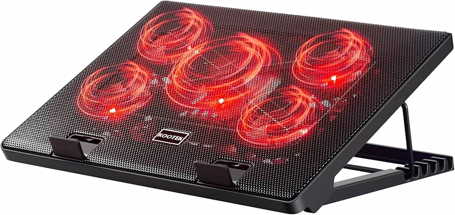 Kootek 5-Fan USB Laptop Cooling Pad Adjustable Stand Anti-Slip Metal Black