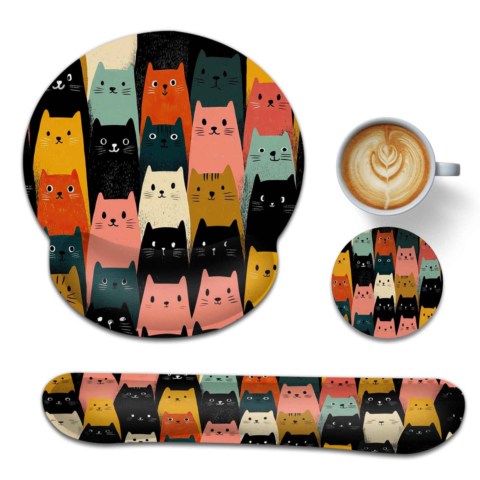 Cute Cat Wrist Rest Mouse Pad Keyboard Support Set 3in1 Ergonomic Mousepad
