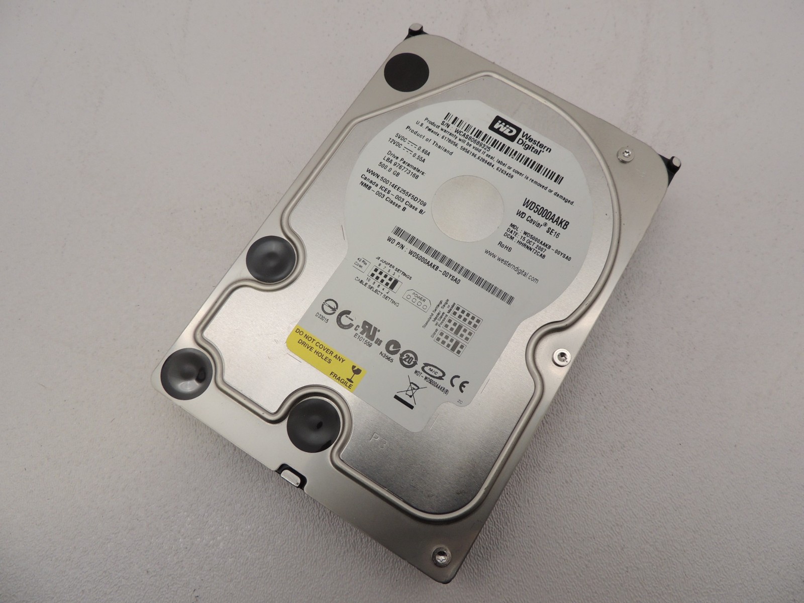 Western Digital WD5000AAKB-00YSA0 500GB 3.5" IDE Hard Disk Drive 100% Health