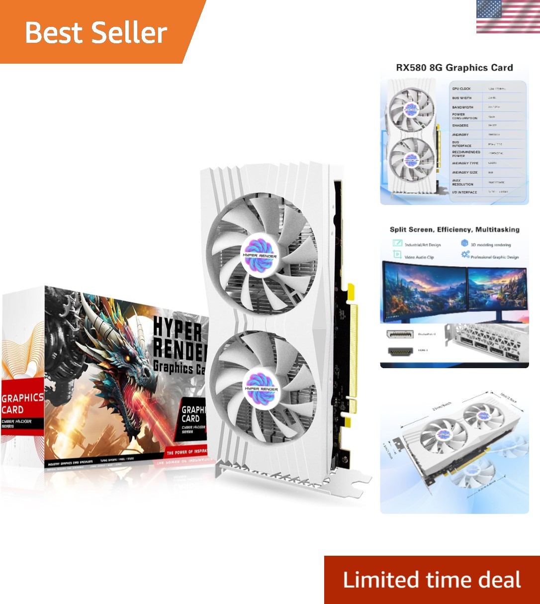 RX 580 8GB Graphics Card 2048SP 256 Bit Graphics Card for Gaming PC Computer ...