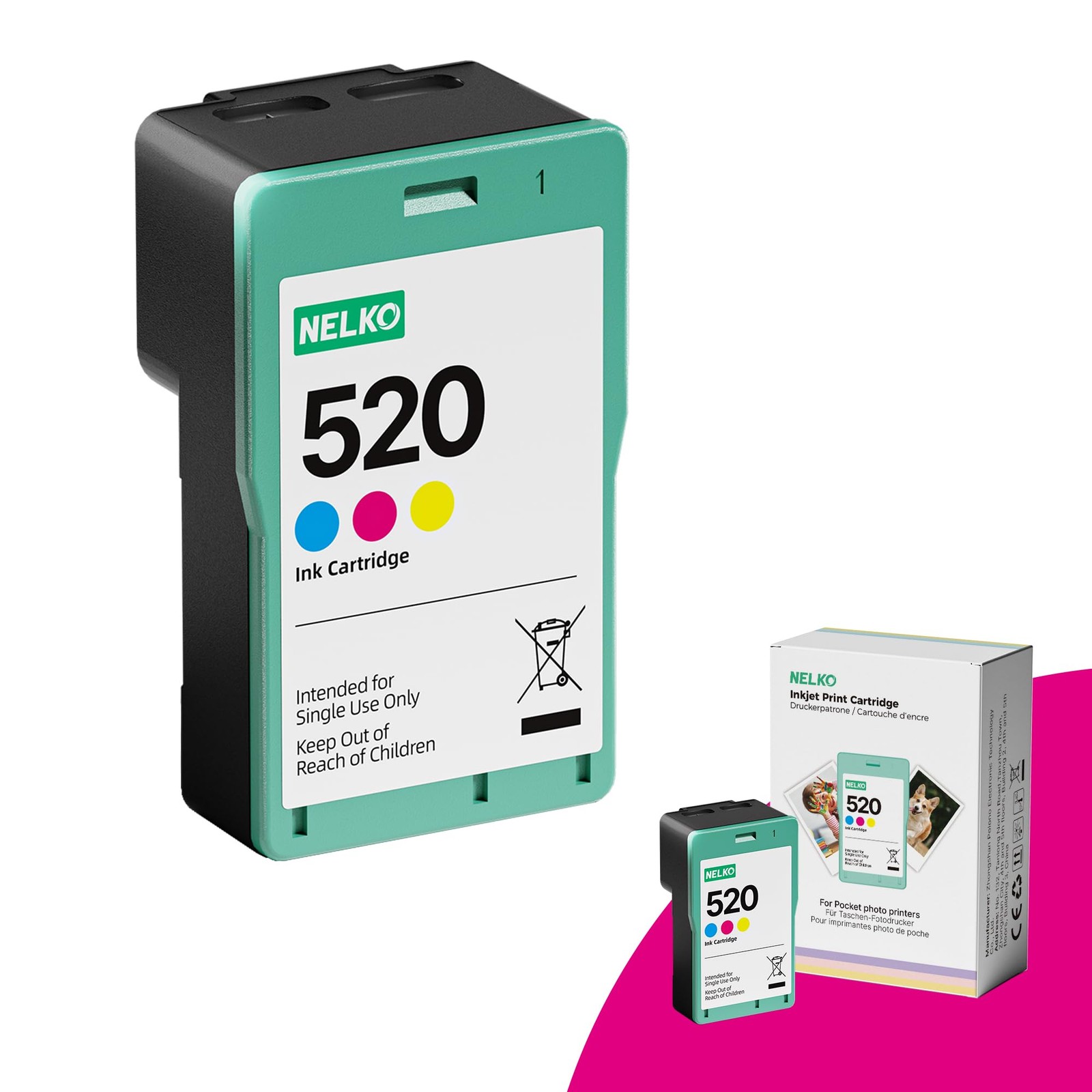 Nelko 520 Genuine Color Ink Cartridges Work with PP01 & PP03 Printers