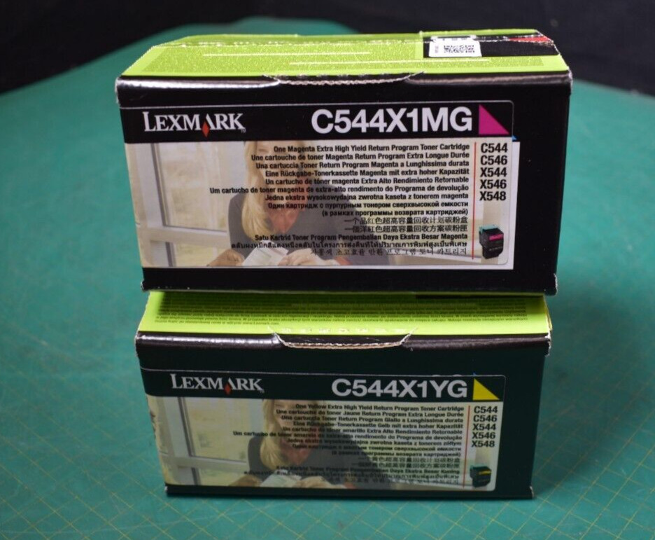 LOT OF 2 Genuine sealed Lexmark Toner  C544X1MG C544X1YG Yellow Magenta C544