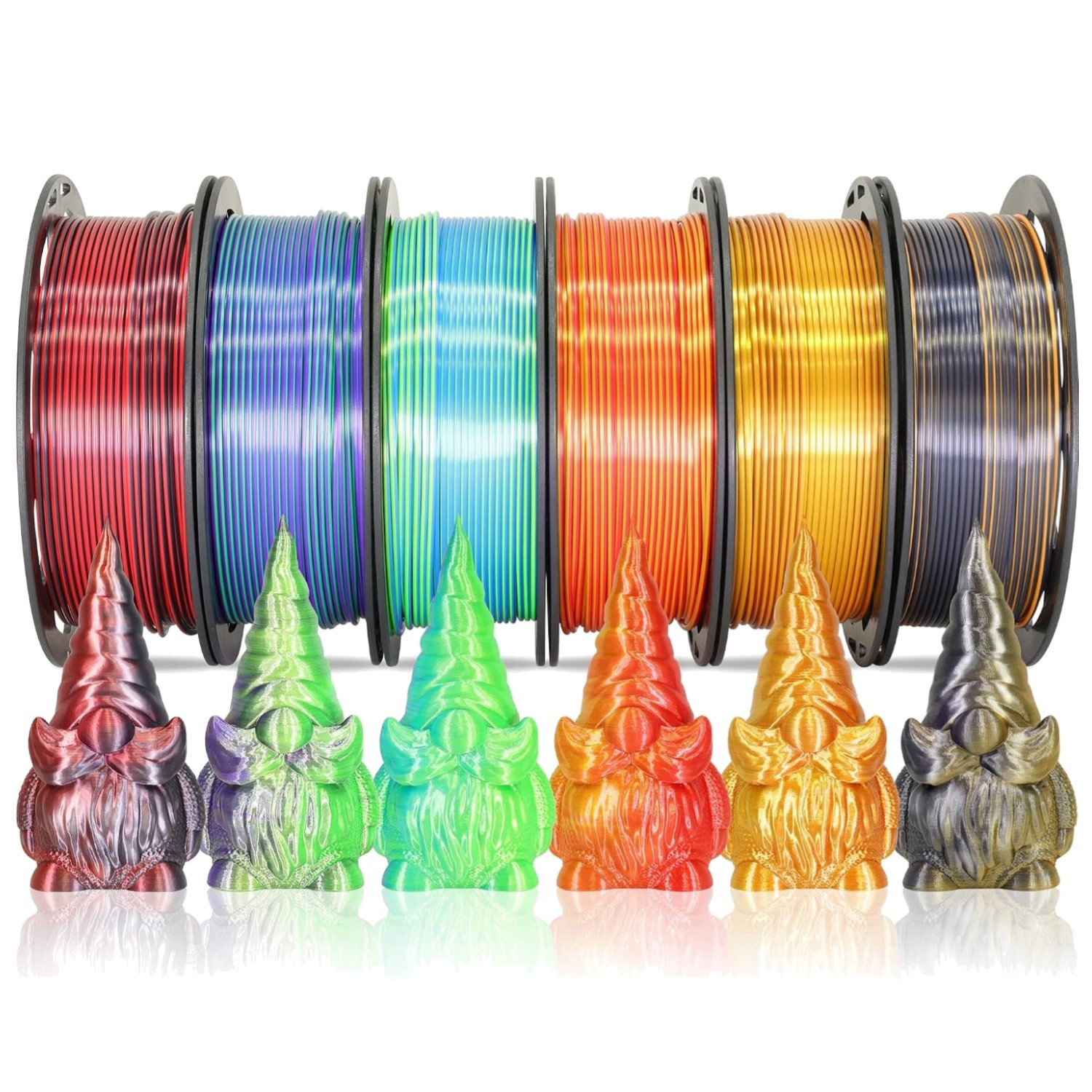 6 Spools Bicolor Dual Color 1.75mm 3D Printer Filament Bundle, 3D Printing Si...
