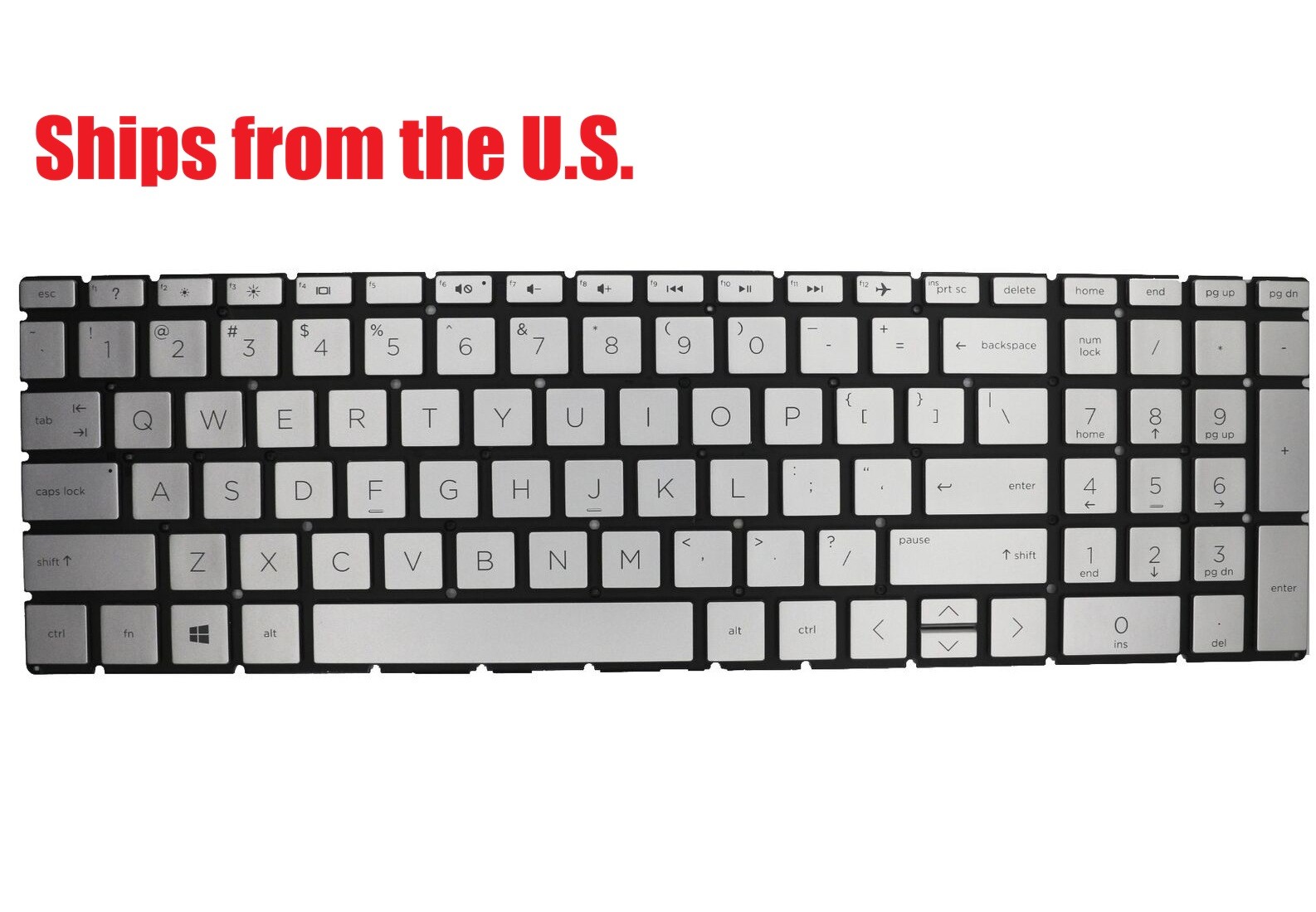 For HP 17-by2075cl 17-by3652cl US Silver Keyboard Original Non-Backlit