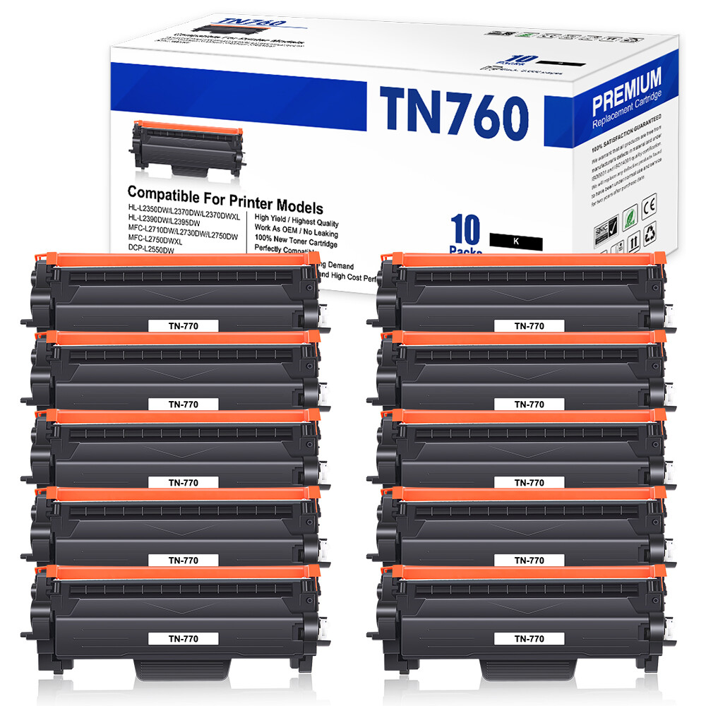 10PK With Chip TN760 Toner Compatible With Brother TN730 MFC-L2710DW HL-L2395DW